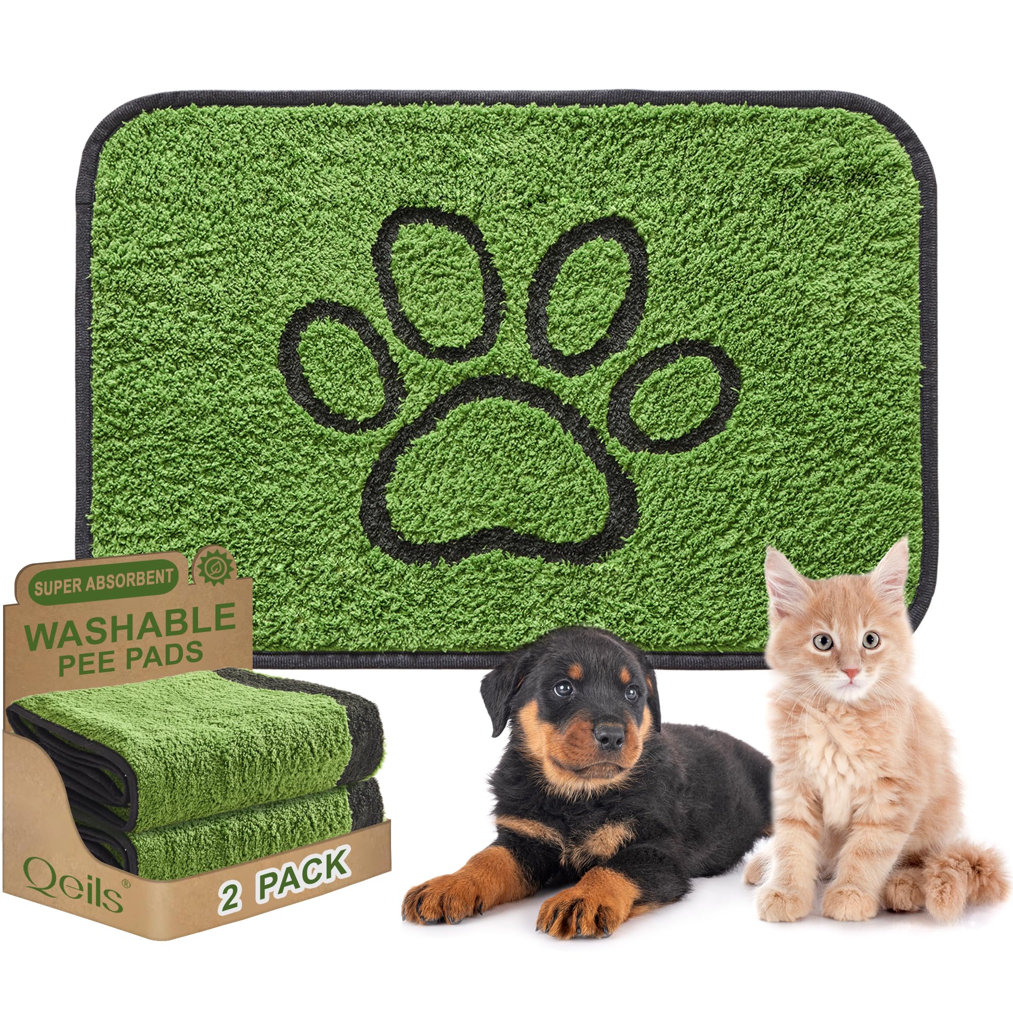 Qeils tapis chien surface verte douce, parfait pour l entraînement et le confort.