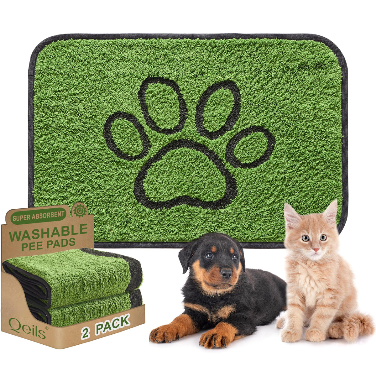 Qeils tapis chien surface verte douce, parfait pour l entraînement et le confort.