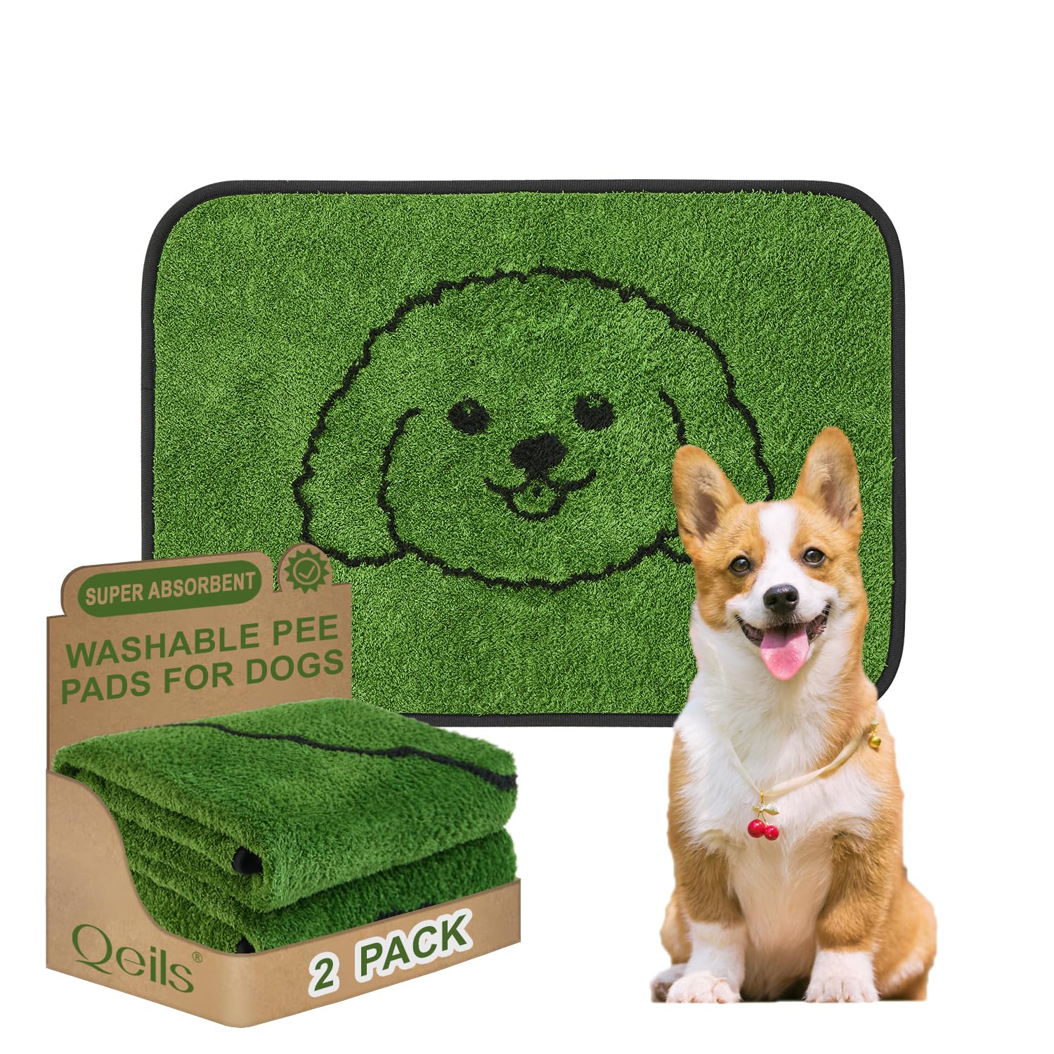 Tapis Qeils pour chiots réutilisable 18x24, pratique pour l'entraînement et la propreté.