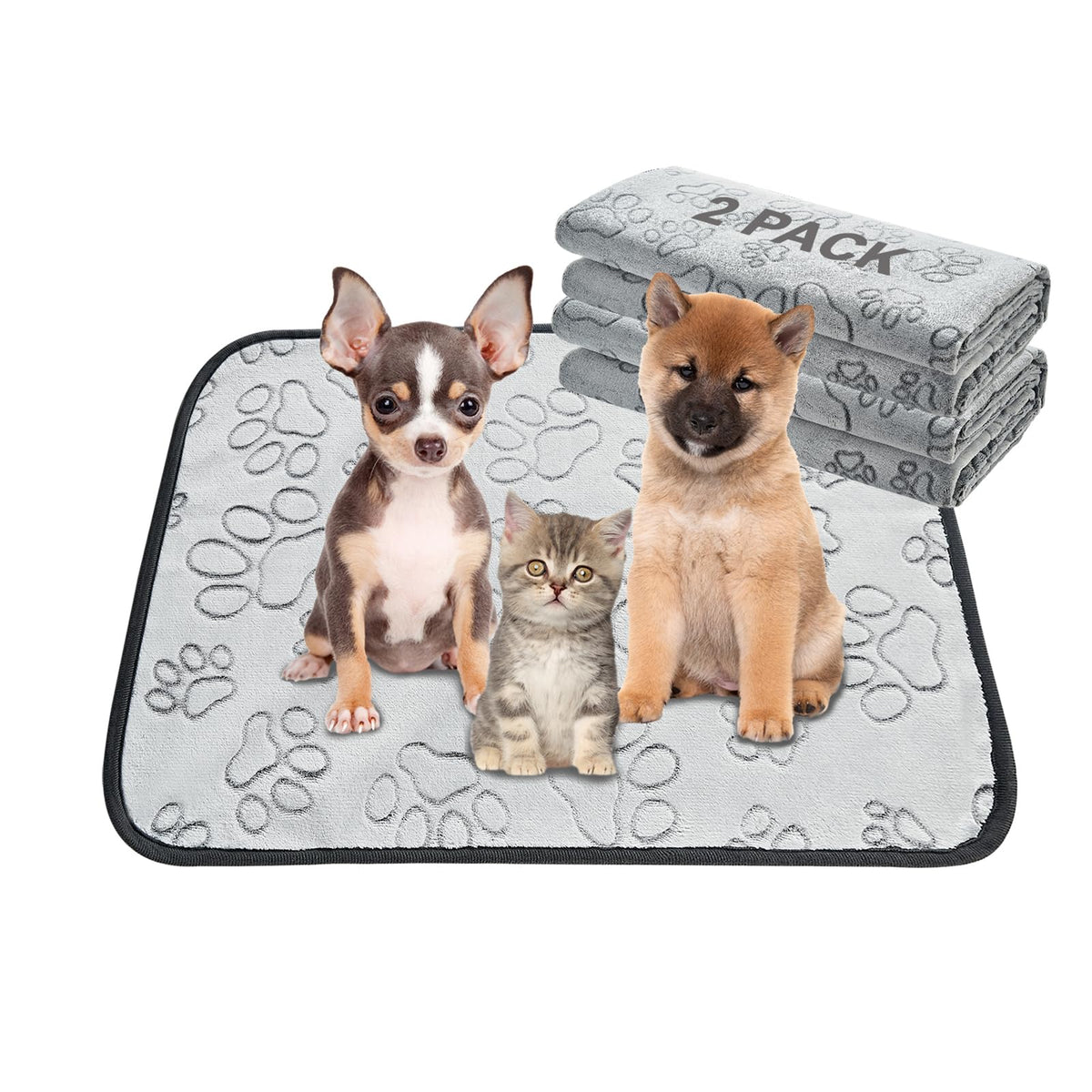 Tapis réutilisables Qeils pour chiots, lot de deux, 46x61 cm, idéal pour l'entraînement.