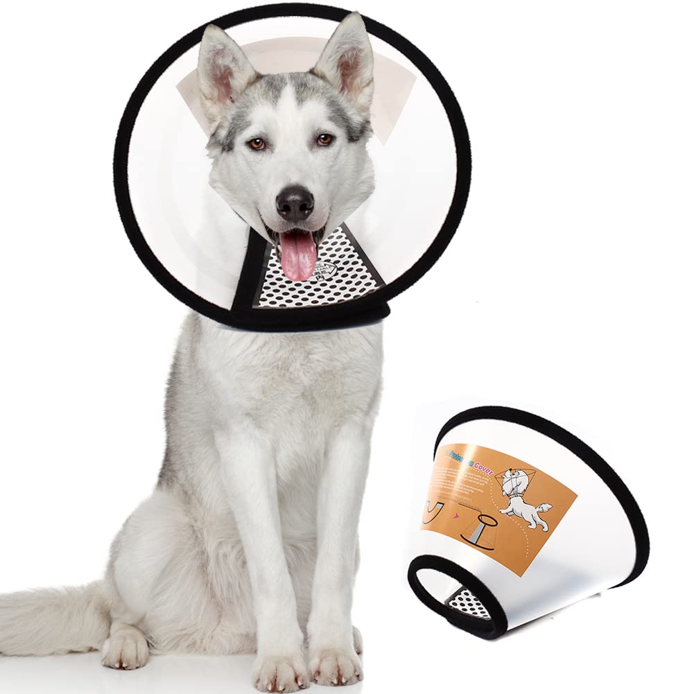 QIYADIN collier-recup chien-chat translucide pour limiter le lèchage postopératoire