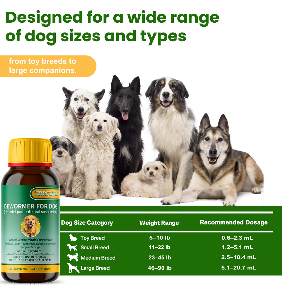 QIFEISHANKA vermifuge liquide pour chien, emballage et etiquette clairs pour l’utilisation.