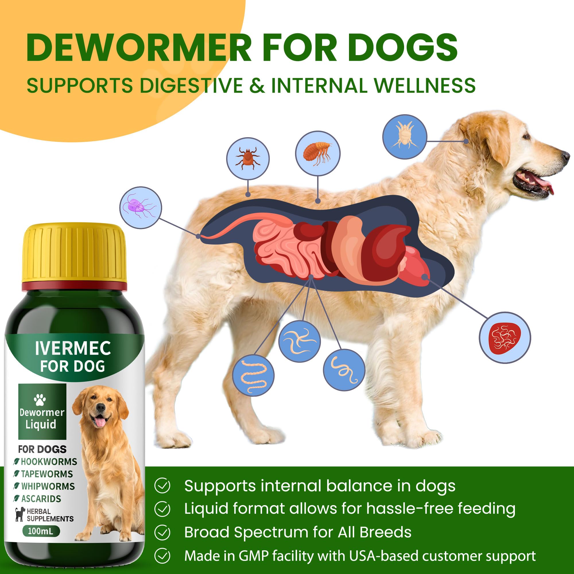 QIFEISHANKA vermifuge liquide pour chien, gouttes faciles à doser et administrer.