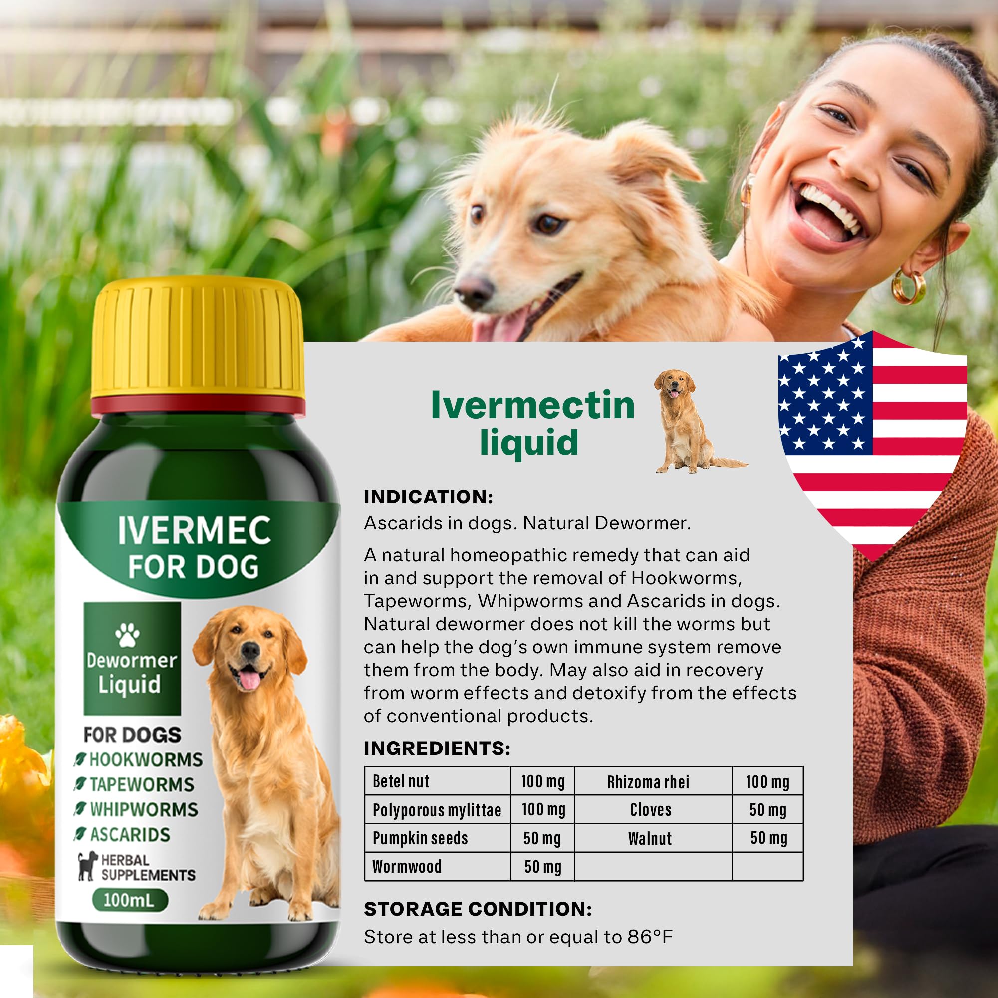 QIFEISHANKA vermifuge liquide pour chien, stockage sécurisé à ≤ 30 °C.