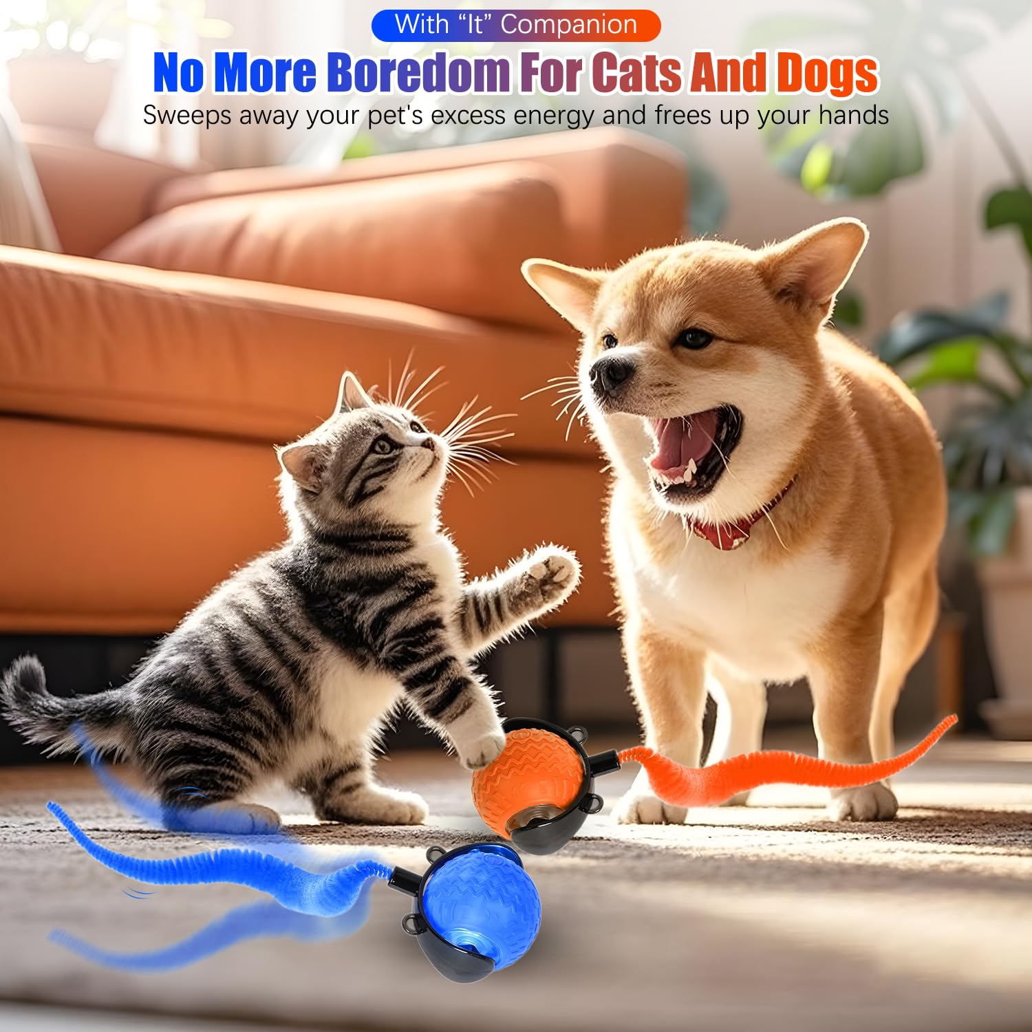 Balle qiloos orange, mouvement stimulant l'instinct de chasse du chat.