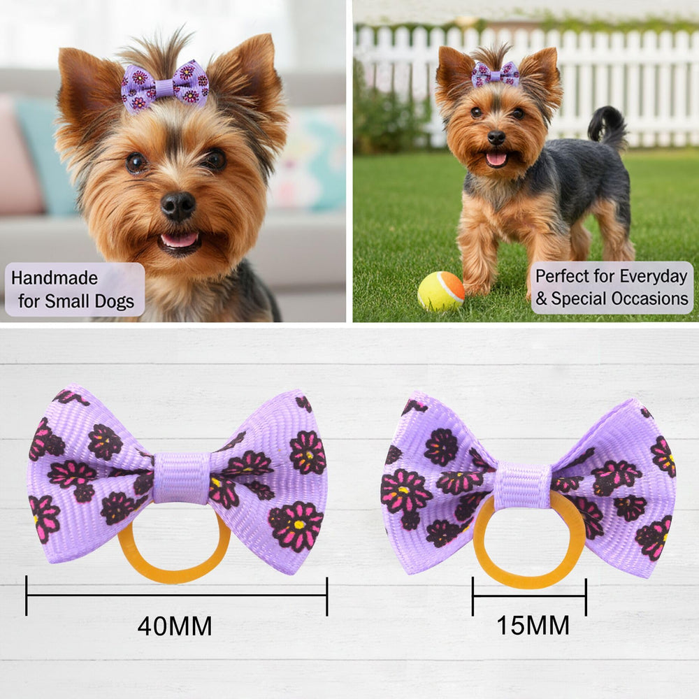 Noeud QingHan pour petit chien avec élastique jaune, éclat vibrant pour looks variés.