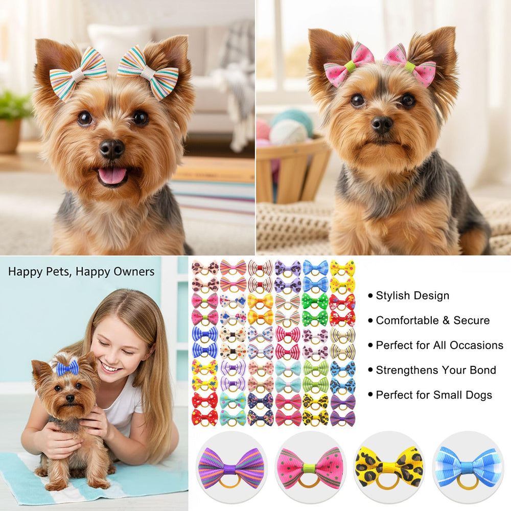 Noeud QingHan pour petit chien avec élastique rose, parfaite touche style.