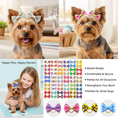 Noeud QingHan pour petit chien avec élastique rose, parfaite touche style.