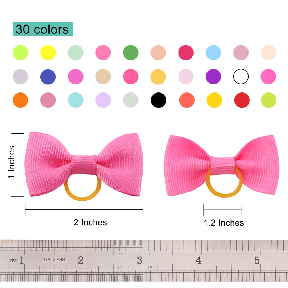 Nœuds colorés QingHan pour petit chien, prêt pour grooming et photos.