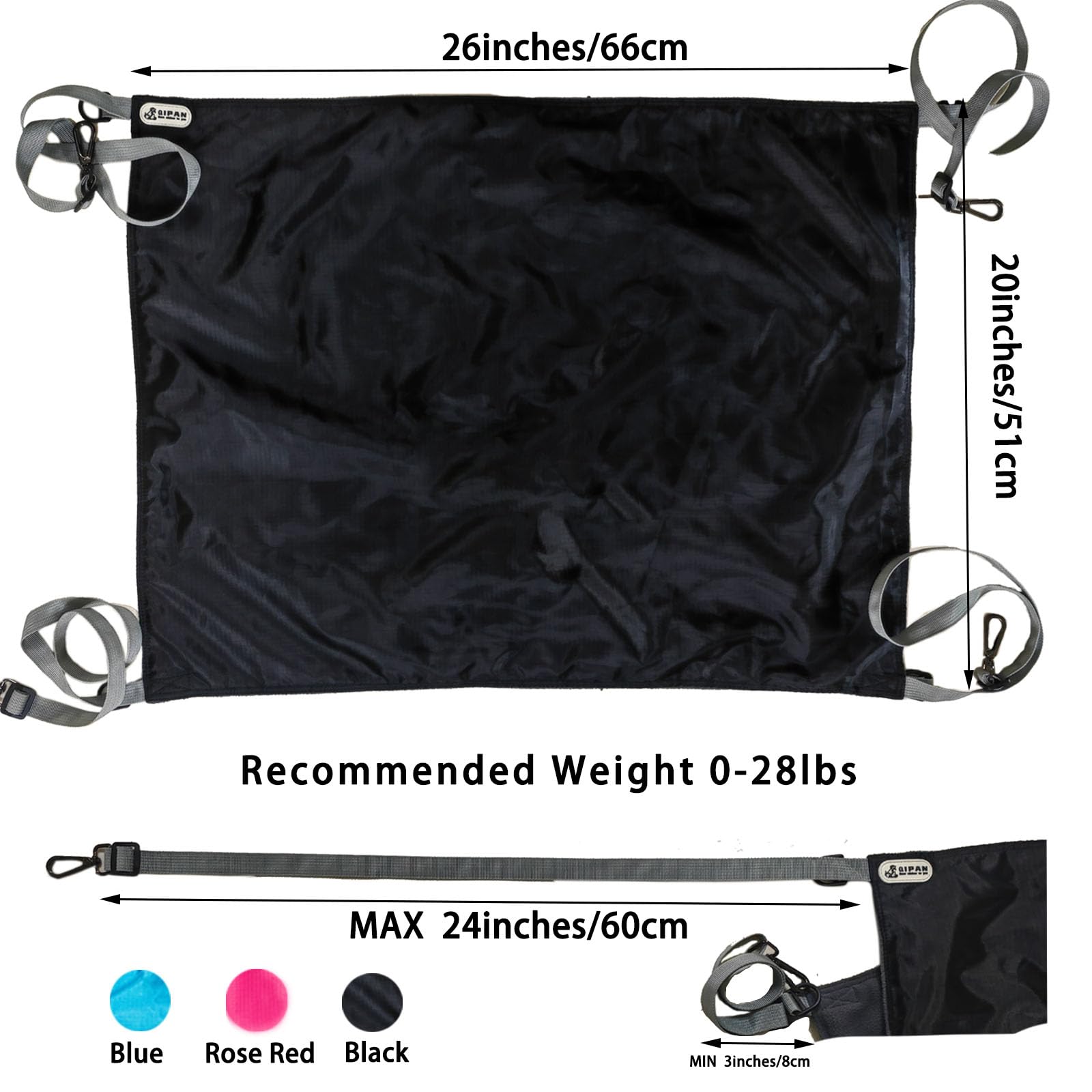 Hamac QIPAN crochets métal chromé, fixation robuste et durable.