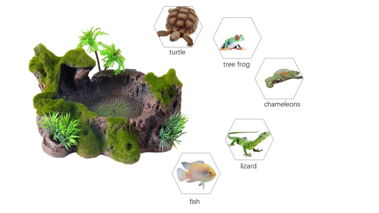 QIRMIZI Plateforme reptile avec plantes artificielles, décor réaliste sans entretien.