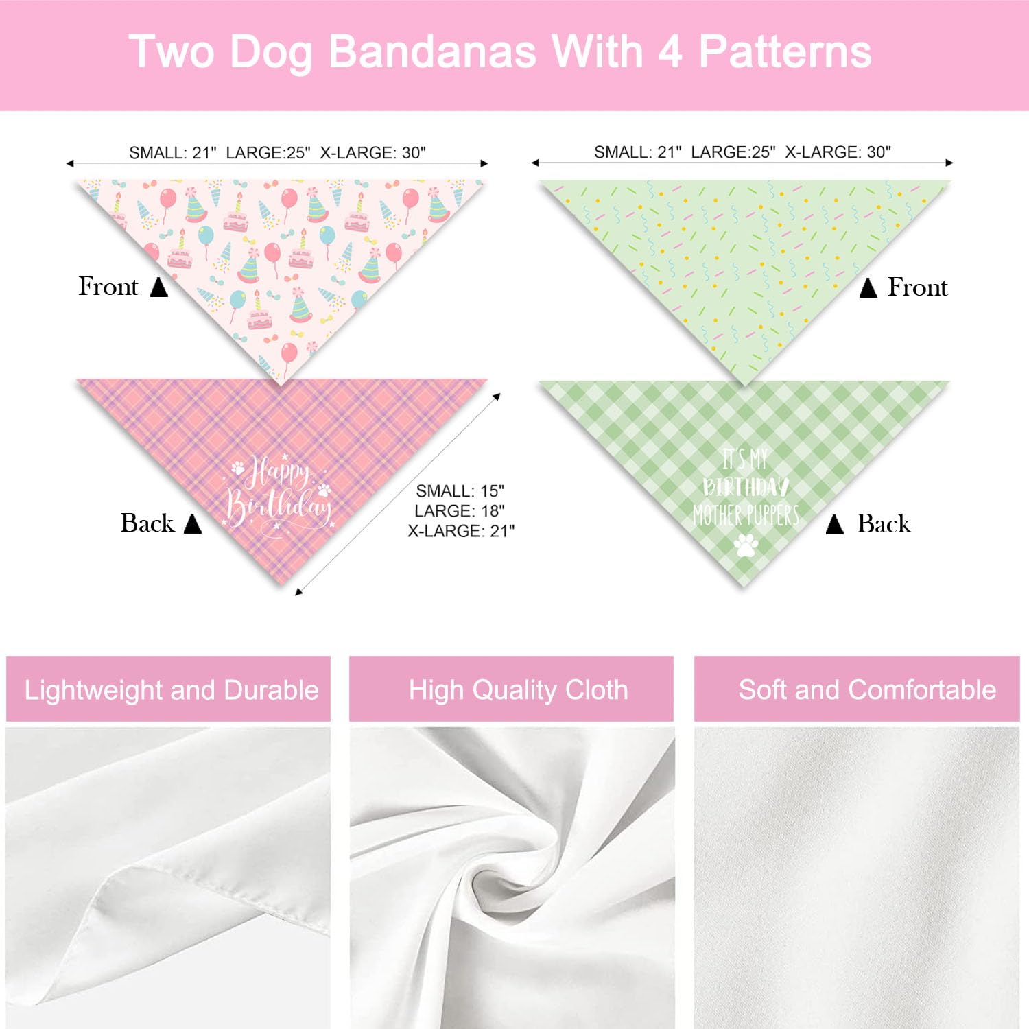 QIRUIMI bandanas triangle ajustable motif rose-vert