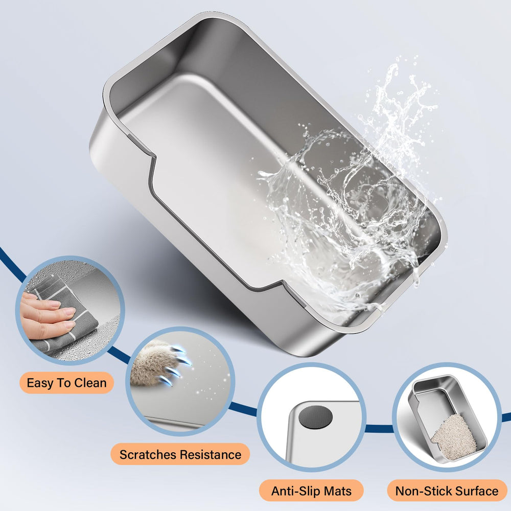 Qiuma Litière en acier inox surface lisse facilitant le nettoyage rapide.