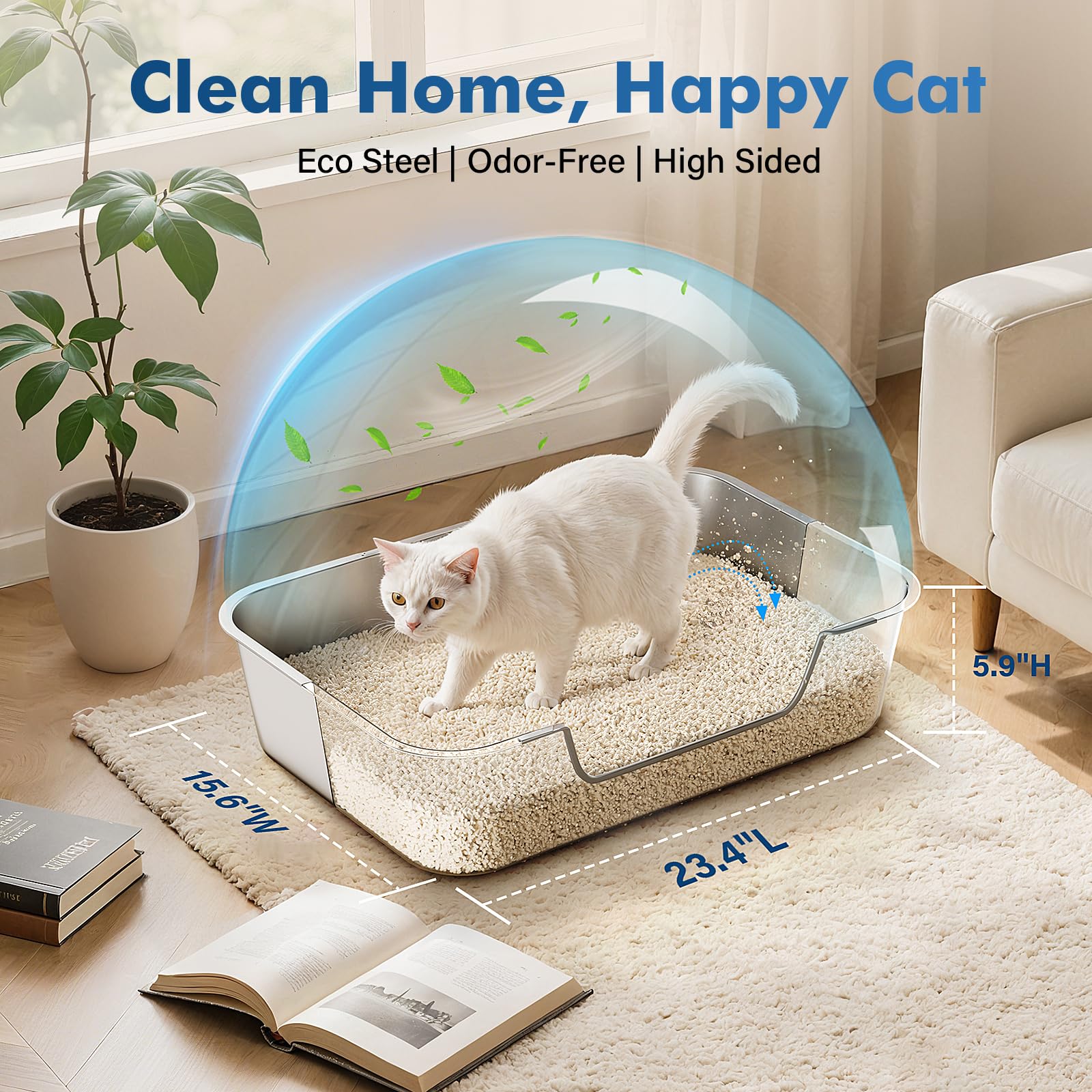 Qiuma Litière en acier inox disponible en tailles variées pour plusieurs chats.