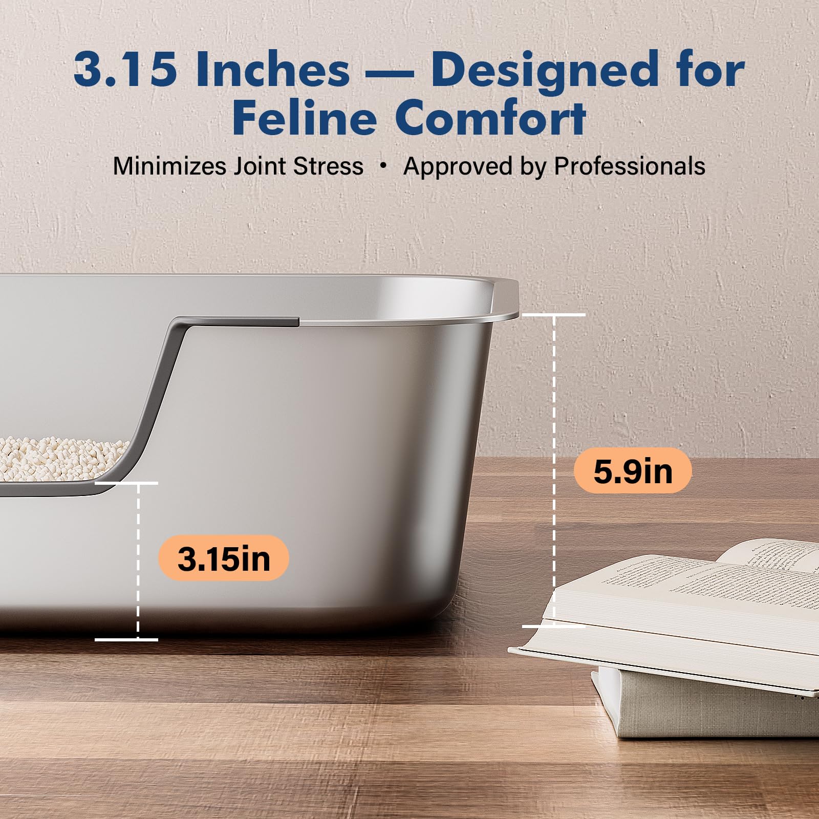 Qiuma Litière en acier inoxydable, surface lisse facilitant le nettoyage et le rinçage.