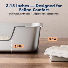Qiuma Litière en acier inoxydable, surface lisse facilitant le nettoyage et le rinçage.