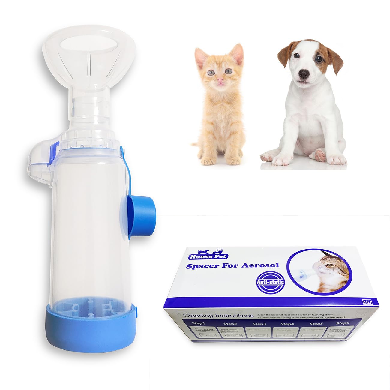 QMARK Inhaler Spacer avec masque silicone pour chat, confort et sécurité.