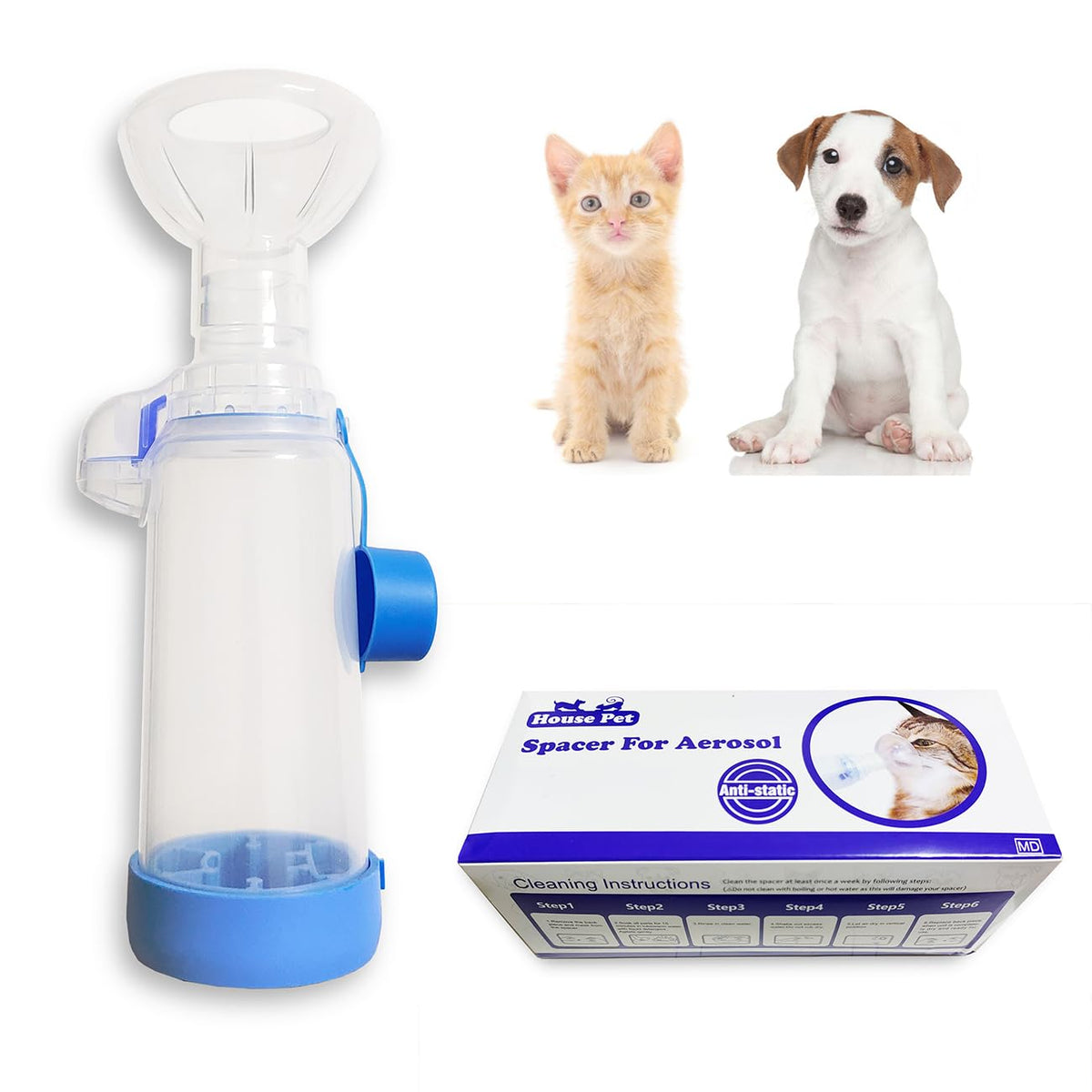 QMARK Inhaler Spacer avec masque silicone pour chat, confort et sécurité.