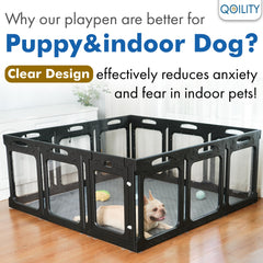 Qoility aire-de-jeu petit chien transparent, parfait pour entraînement et repos.