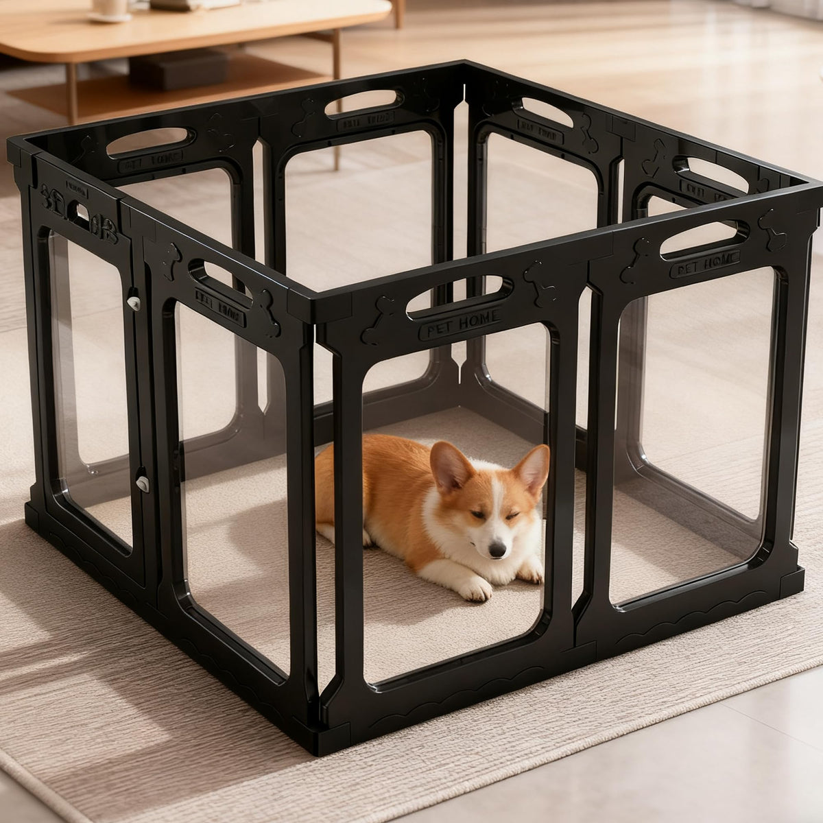 Qoility enclos-chien transparent intérieur extensible pour sécurité et jeu intérieur.