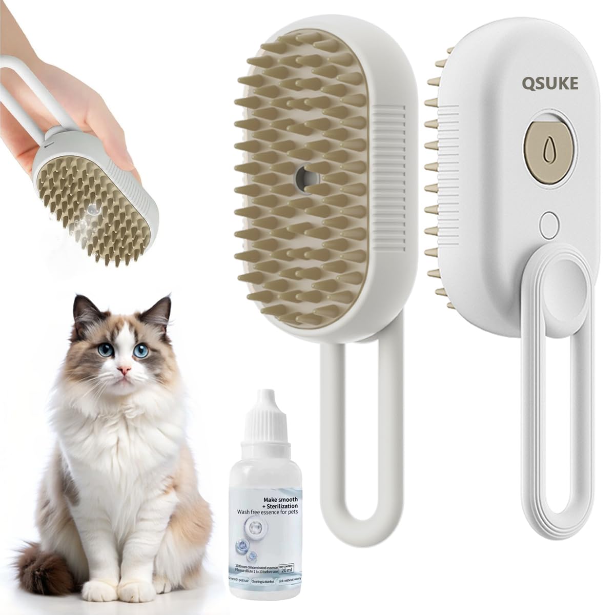 Brosse vapeur QSUKE pour chat, démêlage en douceur et pelage plus lisse