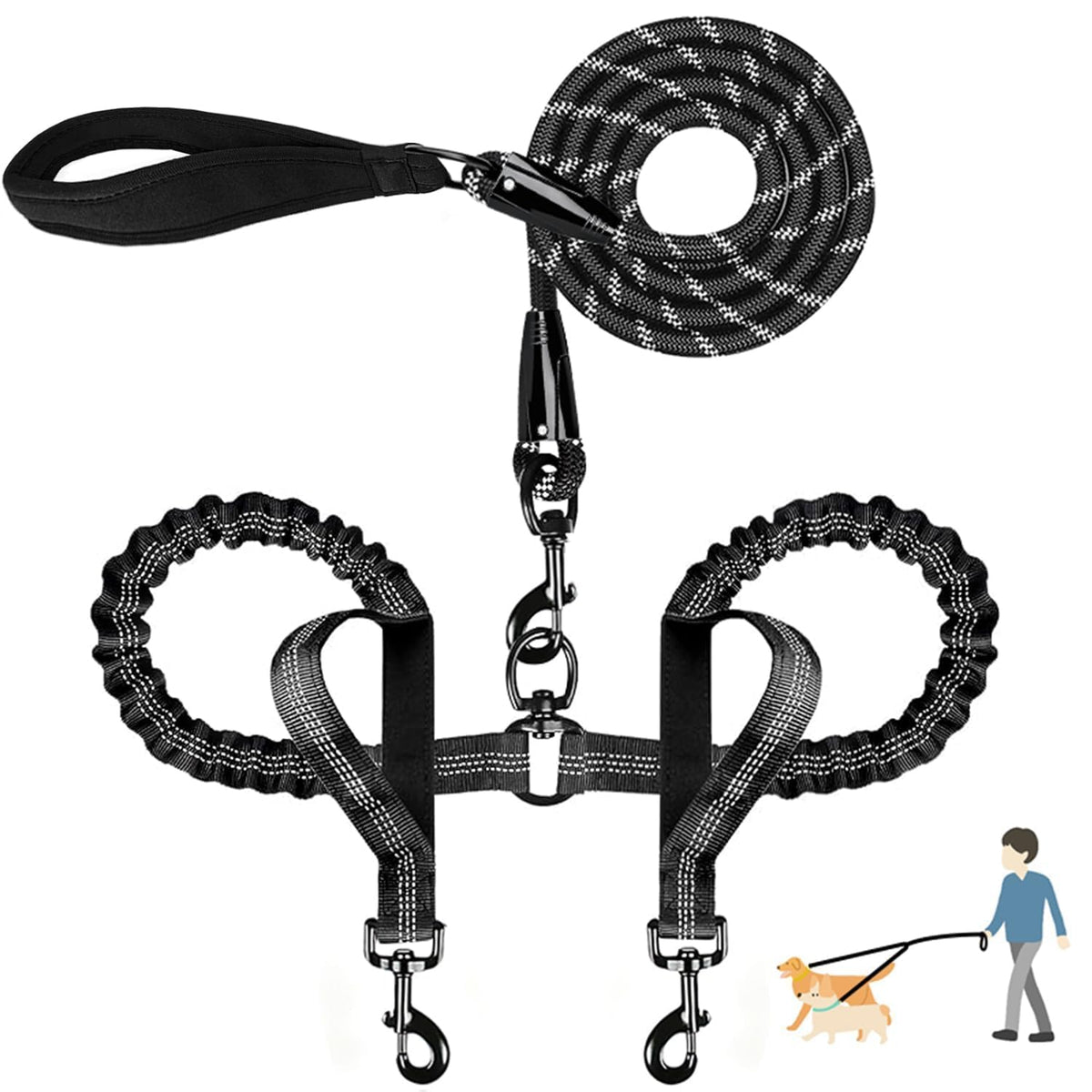 QUAN DUO DUO – Laisse double sans enchevêtrement pour deux chiens en promenade