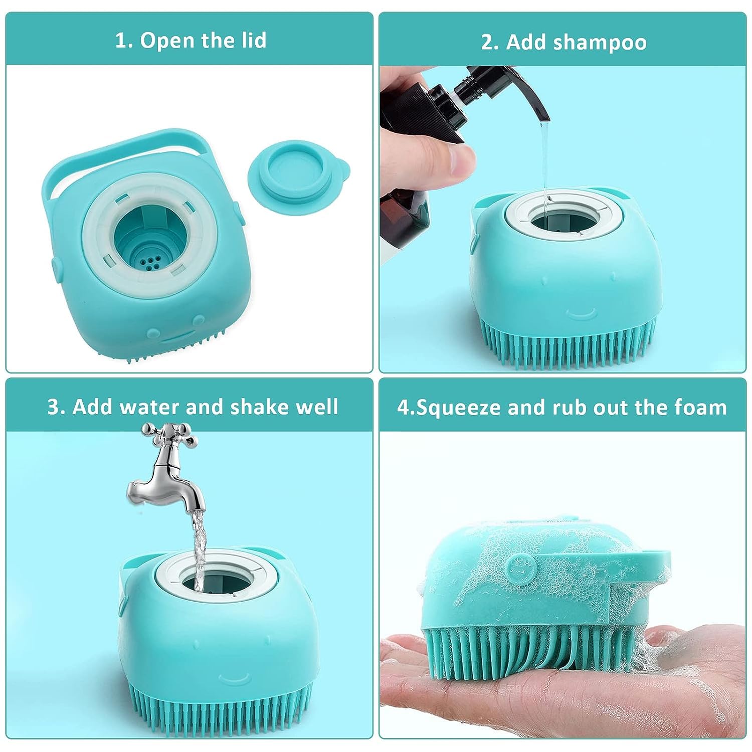 Qubccum brosse bain-shampooing offre un massage apaisant.