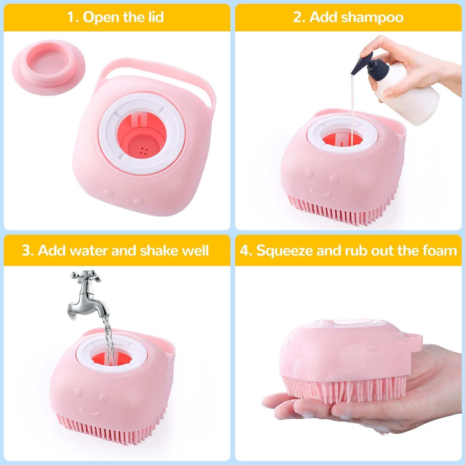 Qubccum brosse shampoing-bain, massage relaxant lors du lavage.