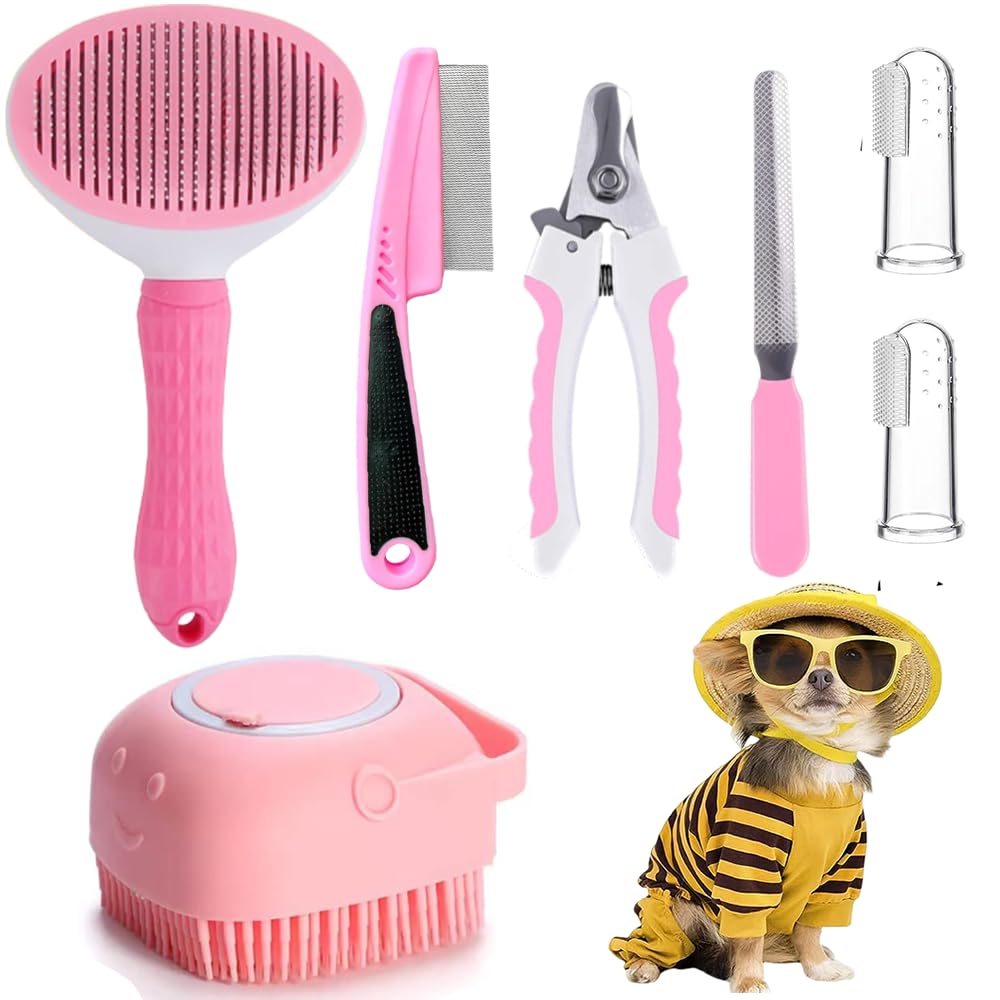 Qubccum brosse slicker auto-nettoyante, toilettage en douceur pour pelage sensible.