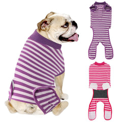 QUEARN chemise-recovery coton rayé violet et rose – confort post-chirurgie