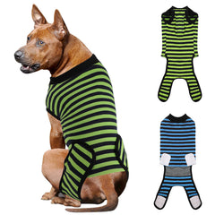 QUEARN combinaison recuperation chien coton bleu rayures, confort et protection post-chirurgie.