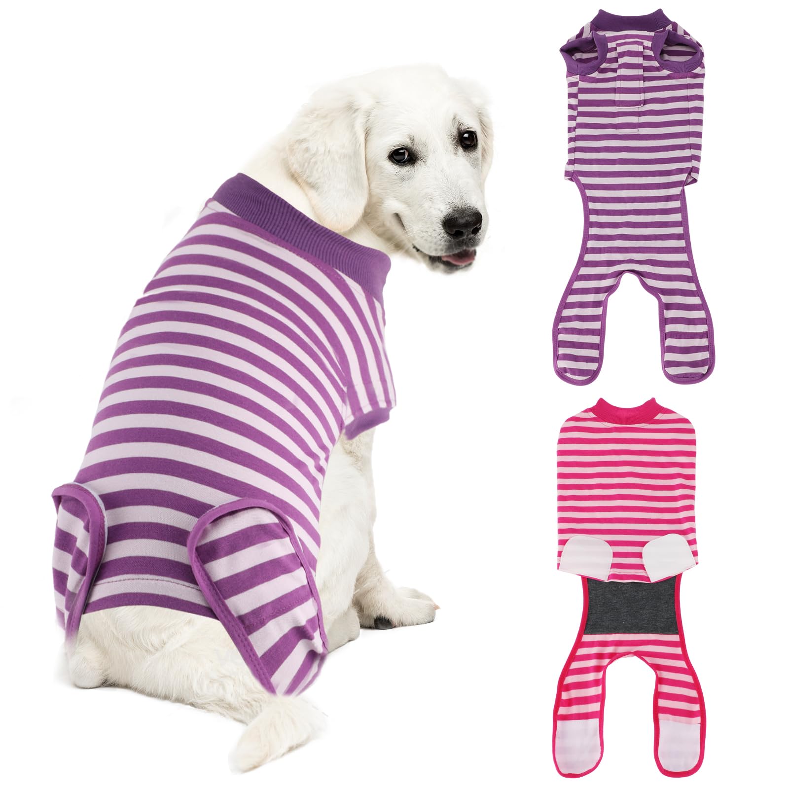 QUEARN combinaison de récupération pour chien en coton respirant violet et rose protège la zone opérée.