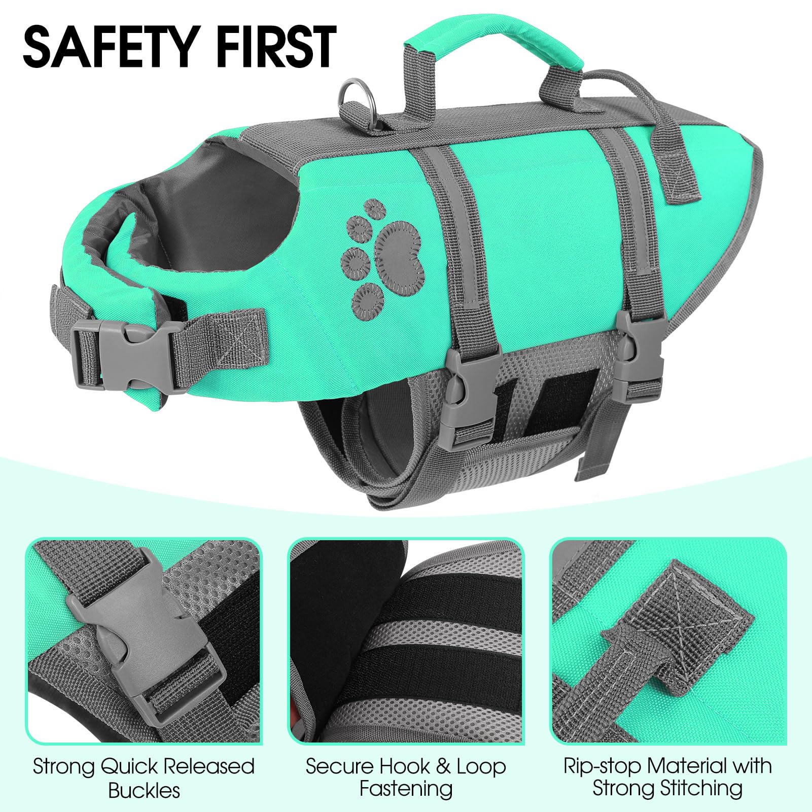 Queenmore gilet sauvetage chien moyen: dos visible et sécurité renforcée.