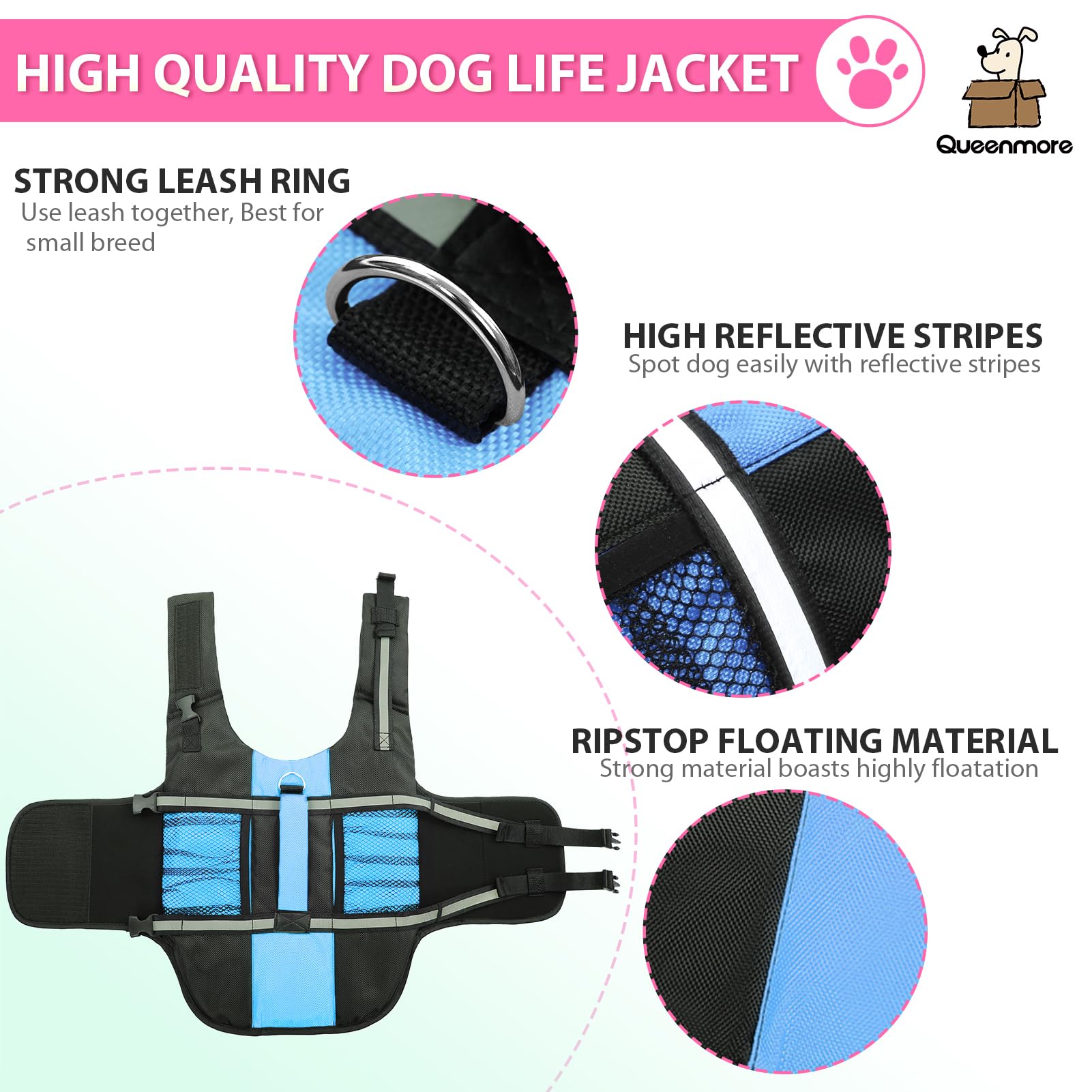 Queenmore gilet sauvetage petit chien boucles solides pour ajustement rapide