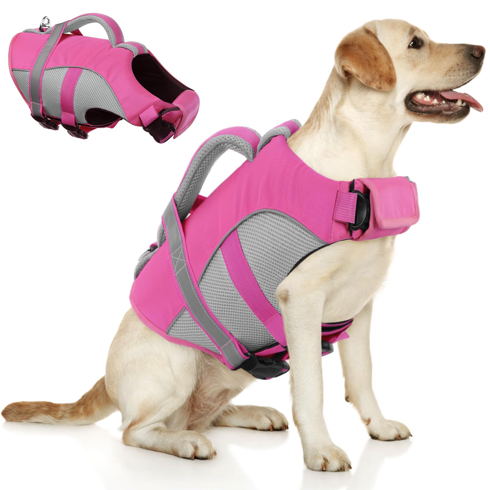 Gilet de sauvetage Queenmore pour chien XXL rose, grande visibilité.