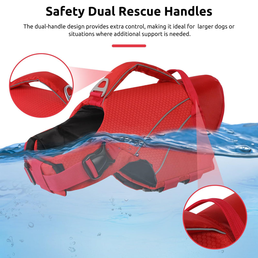 Gilet sauvetage Queenmore rouge 2XL – double poignée de secours pour aide à la sortie.