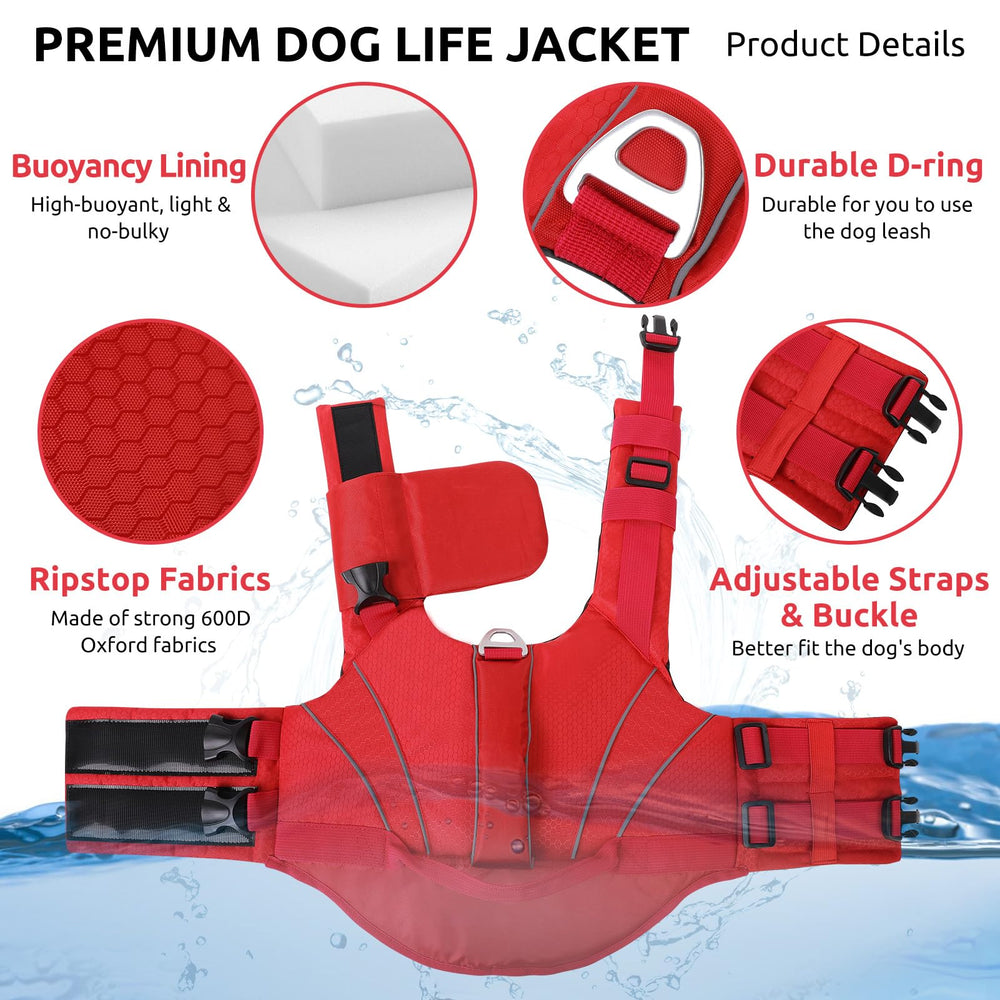 Gilet sauvetage Queenmore rouge 2XL – patch réfléchissant pour meilleure visibilité nocturne.
