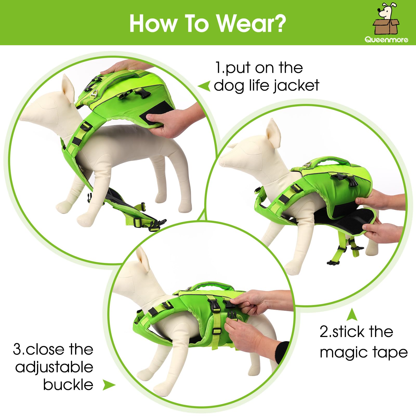 Queenmore gilet sauvetage chien vert boucles securite pour fixation fiable