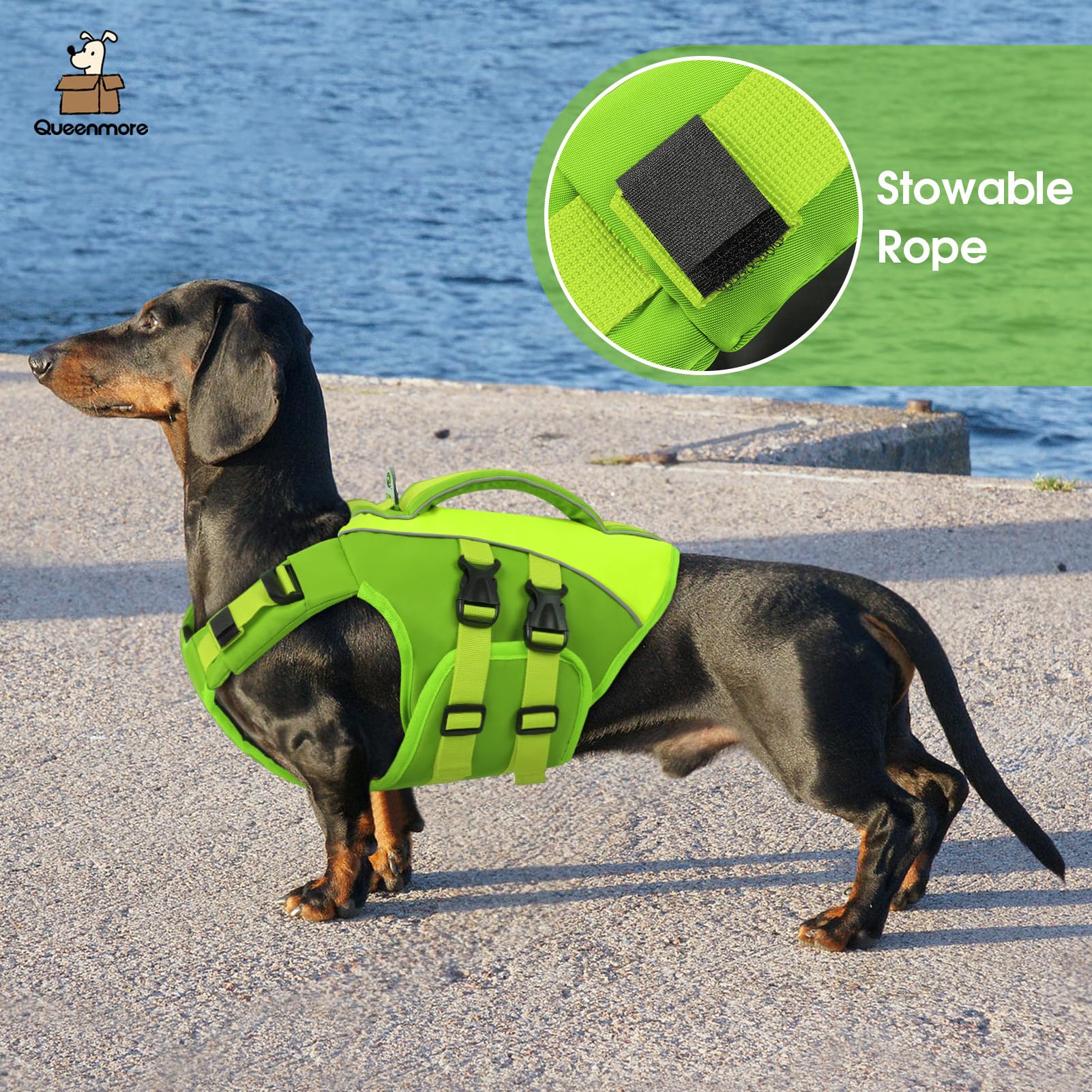 Queenmore gilet sauvetage chien vert elements reflectifs pour visibilite