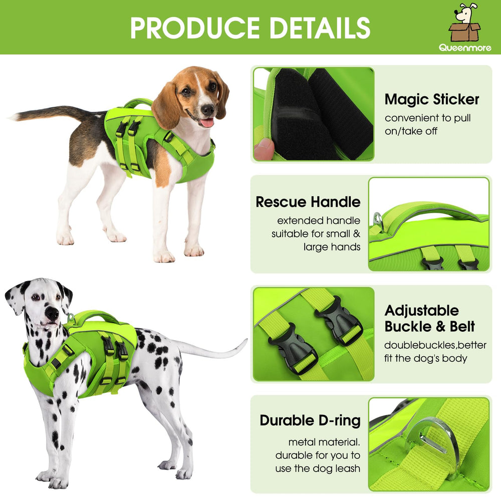 Queenmore gilet sauvetage chien vert reglage double pour ajustement personalisé