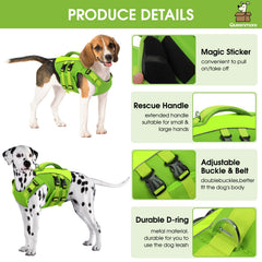 Queenmore gilet sauvetage chien vert reglage double pour ajustement personalisé