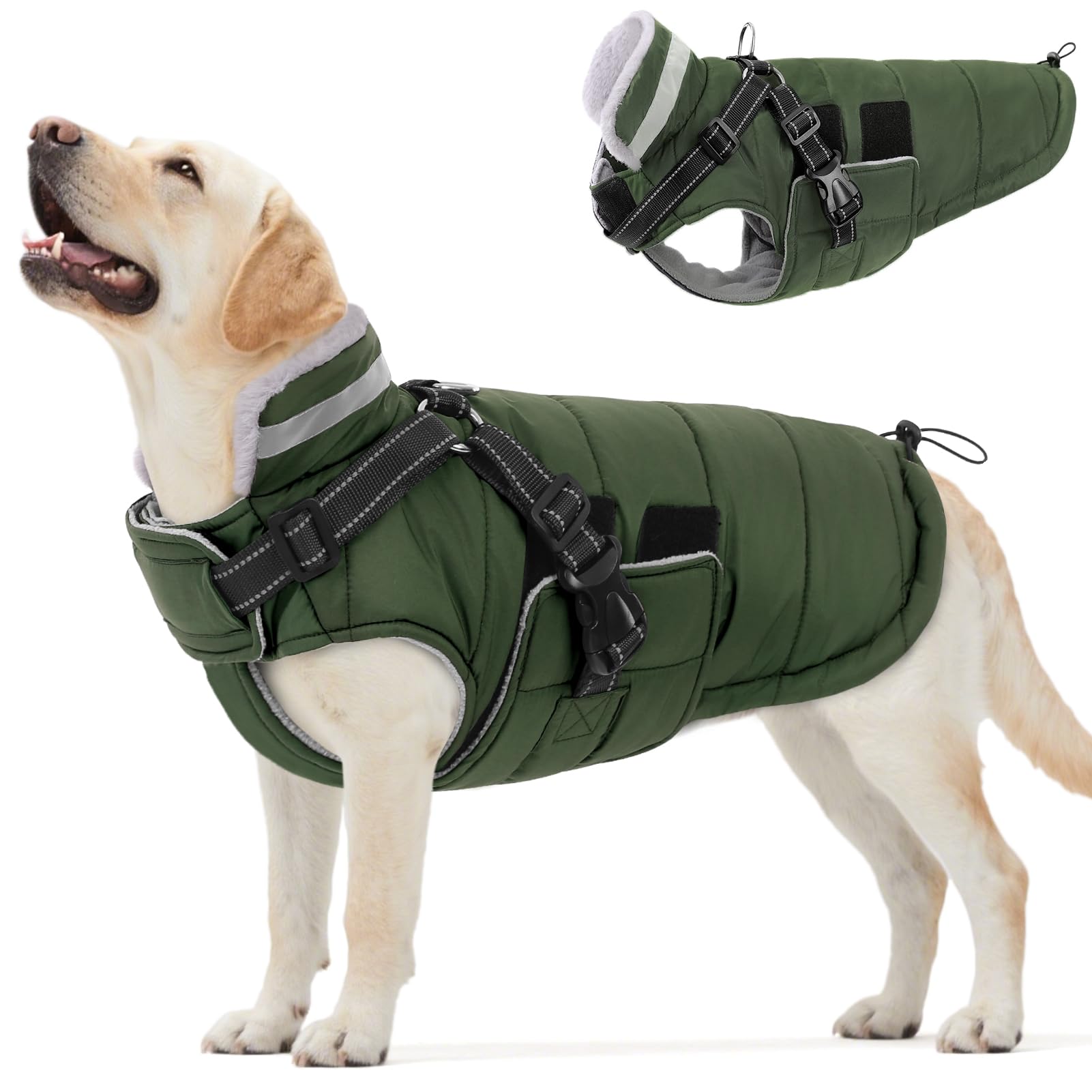 Veste Queenmore pour chien avec harnais intégré, pratique pour la laisse lors des sorties hivernales.