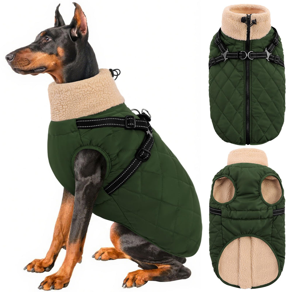 Queenmore manteau chien grand hiver ArmyGreen 2XL avec fermeture dos rapide.