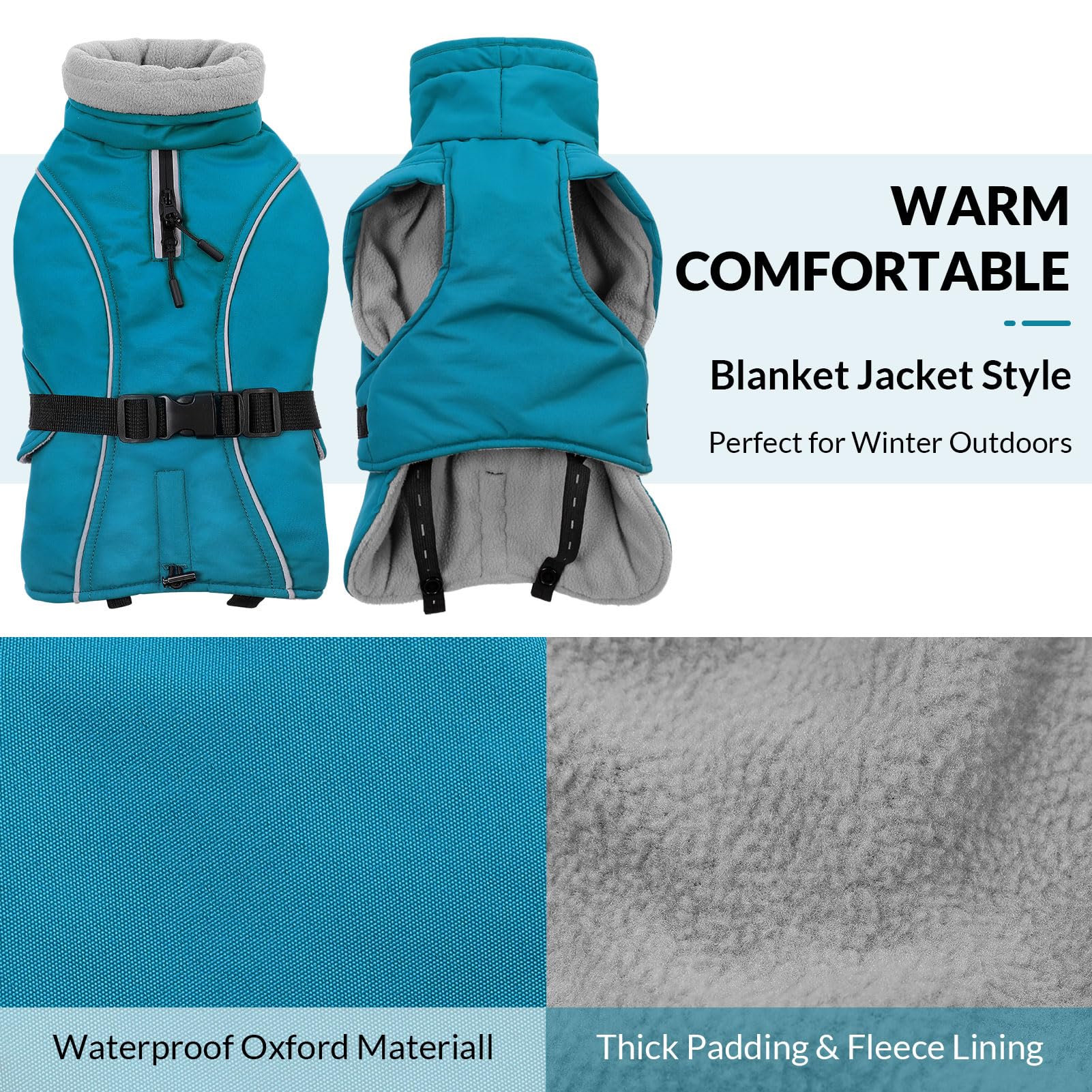Queenmore manteau chien hiver bleu M latéral — protection contre vent et pluie.