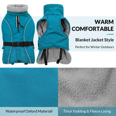Queenmore manteau chien hiver bleu M latéral — protection contre vent et pluie.