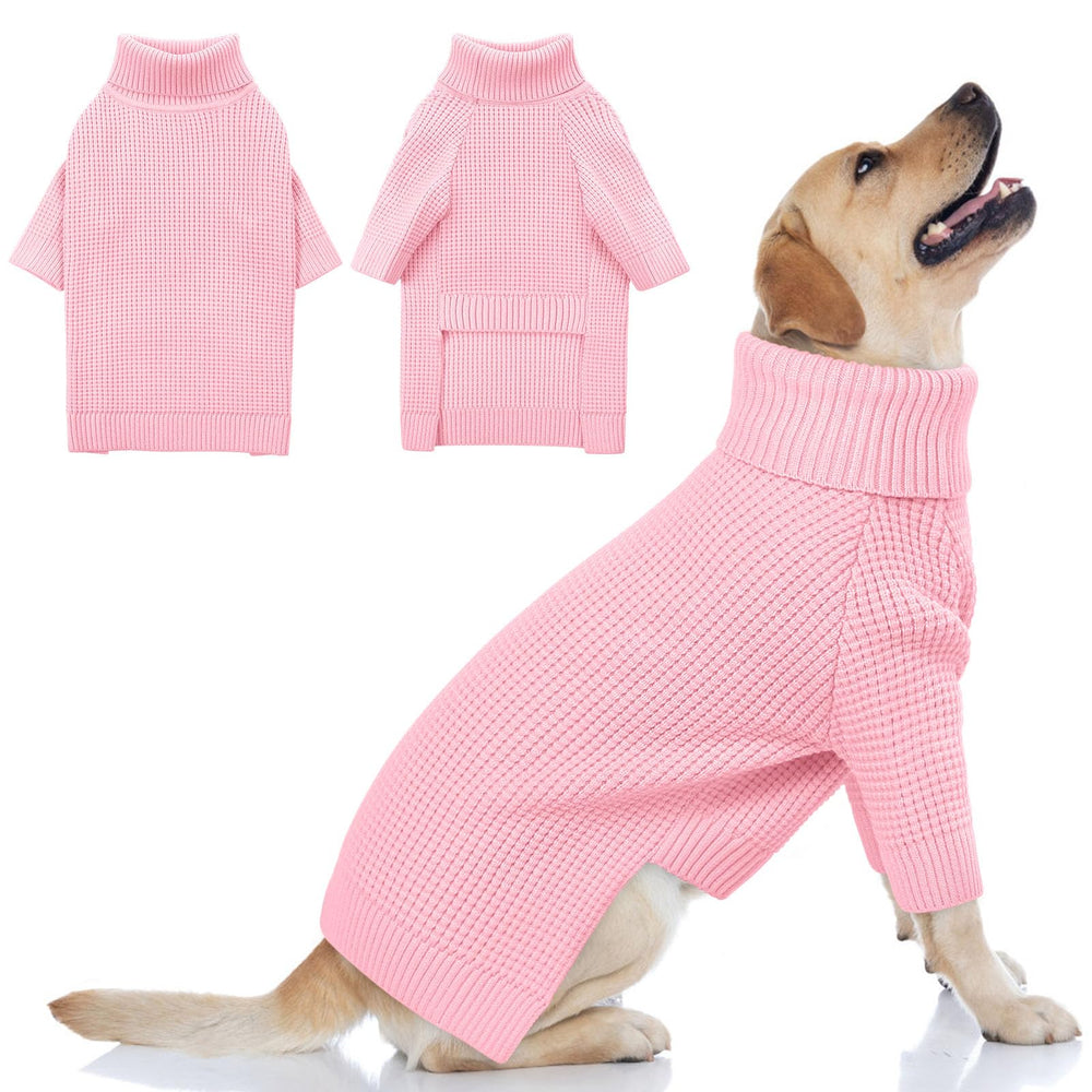 Pull Queenmore pour chien XXL, col roulé rose en maille douce pour chaleur.
