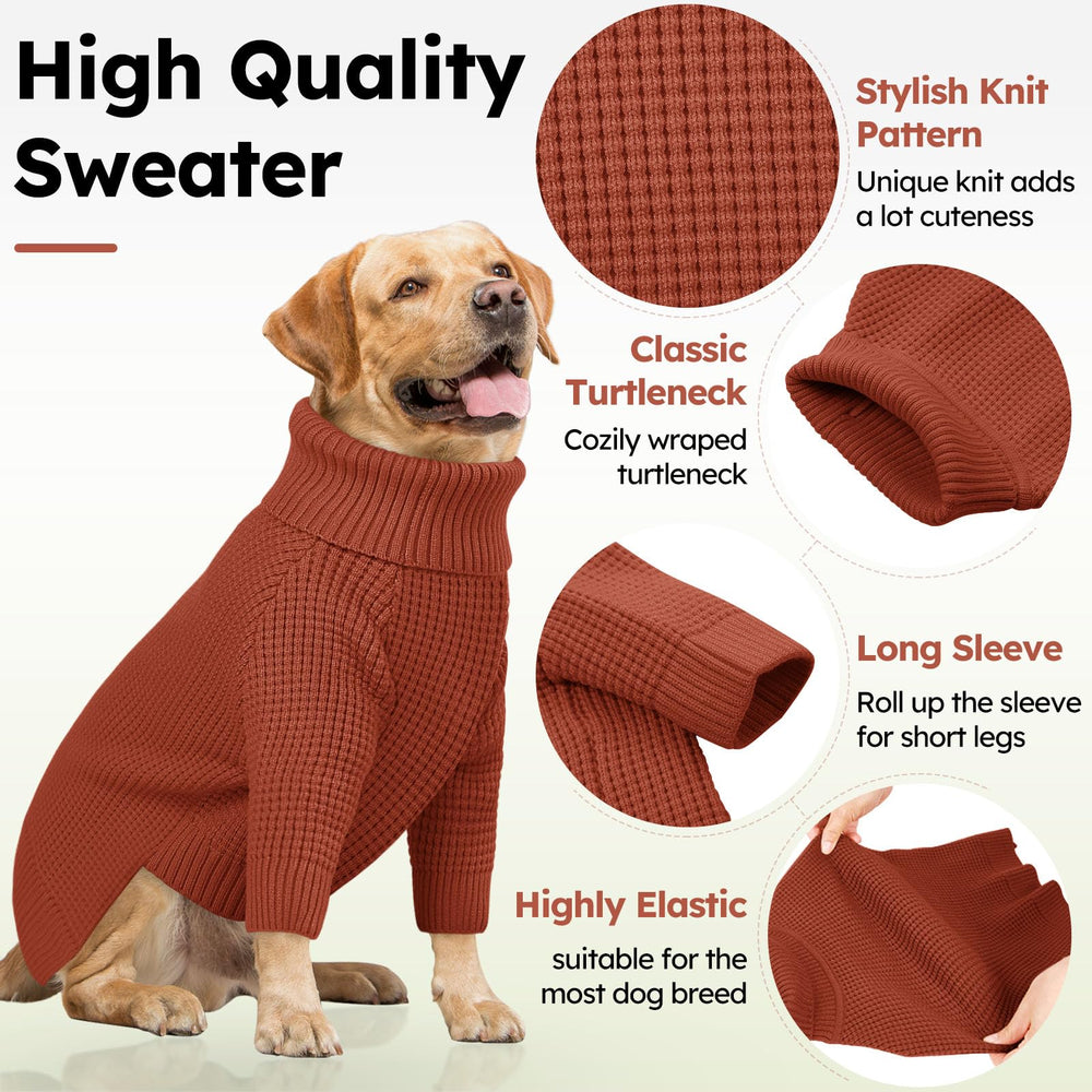 Queenmore pull doux pour grand chien brun, vue arrière, chaleur durable.