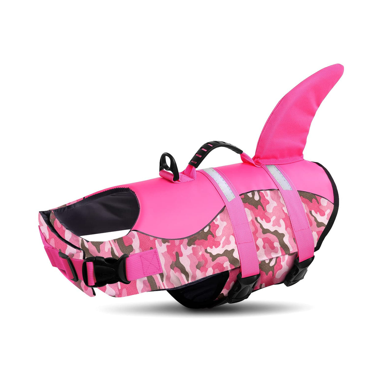 Queenmore veste sauvetage chien rose camouflage offre une flottabilité fiable lors des baignades.