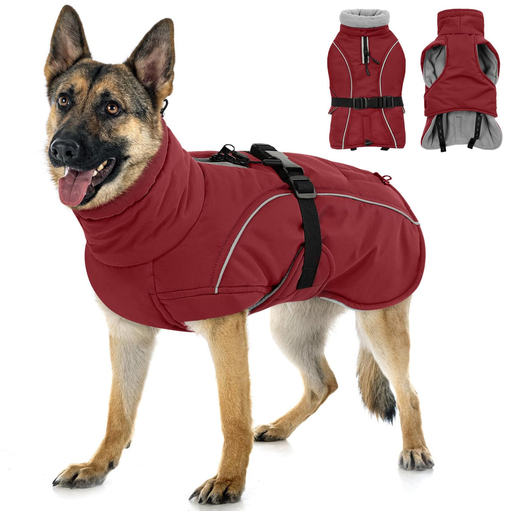 Queenmore XL manteau chien rouge — vue avant, chaleur pour l'hiver.