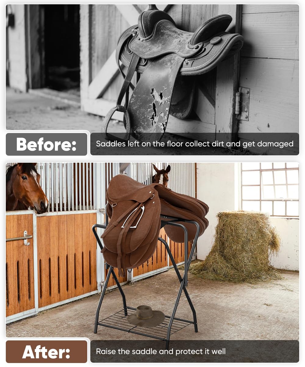 Organisation du tack et des équipements à la maison ou en écurie.